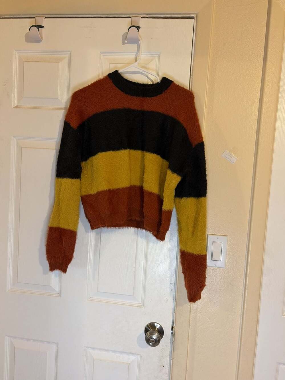 Cotton Emporium Striped Fuzzy Crewneck Sweater Multi Color